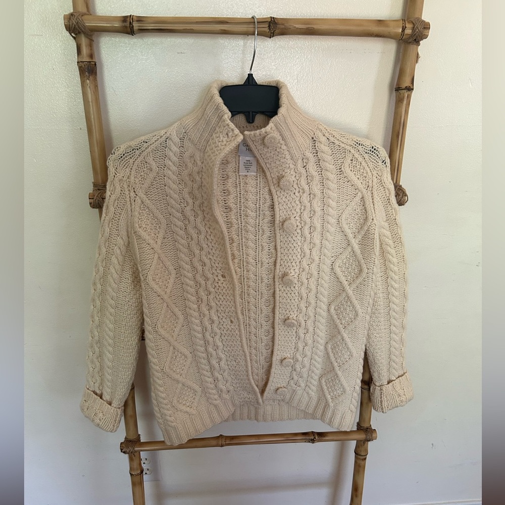 Garnet Hill Cream Cable Knit Cardigan